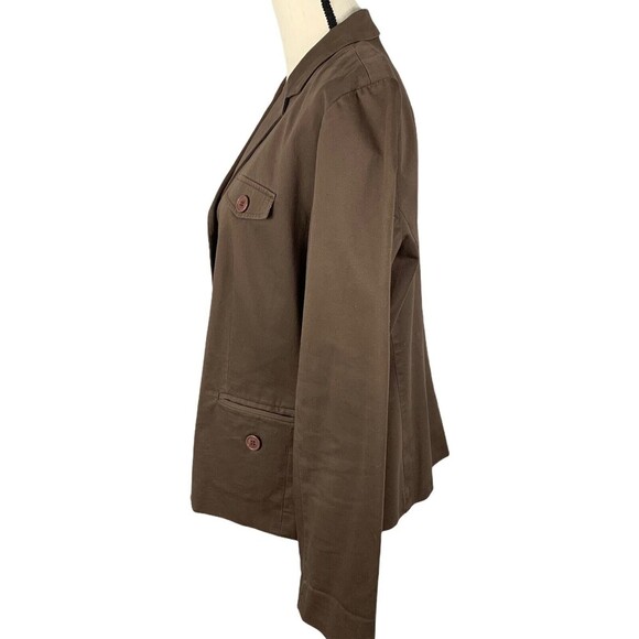 Izod Stretch 3 Button Blazer Women Large Career Brown Pockets Cotton Spandex - Picture 6 of 8